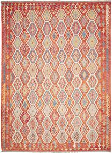 Tappeto Kilim Afghanistan Astratto Terracotta Azzurro 253x344 Cm