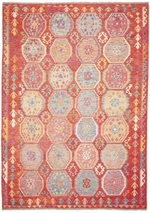 Tappeto Kilim Afghanistan Astratto Rosso Pastello Multicolore 252x359 Cm