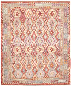 Tappeto Kilim Afghanistan Geometrico Terracotta Azzurro 255x302 Cm