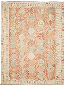 Tappeto Kilim Afghanistan Astratto Arancio Azzurro 296x391 Cm