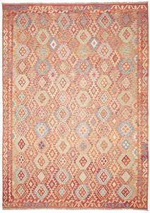 Tappeto Kilim Afghanistan Geometrico Arancio Azzurro 256x357 Cm
