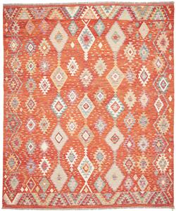 Tappeto Kilim Afghanistan Geometrico Arancio Beige 248x301 Cm