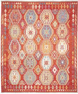 Tappeto Kilim Afghanistan Geometrico Terracotta Policromo 250x292 Cm