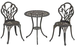 Outsunny Set da Esterno 3 Pezzi con 2 Sedie da Giardino e Tavolo Rotondo con Foro per Ombrellone, Bronzo | Aosom Italy