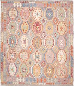 Tappeto Kilim Afghanistan Geometrico Multicolore Grigio 252x290 Cm