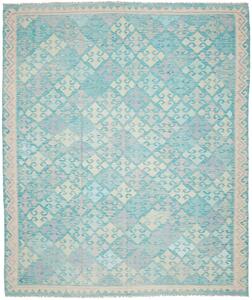 Tappeto Kilim Afghanistan Geometrico Azzurro Tenue Beige 247x297 Cm