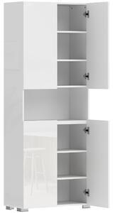 HOMCOM Credenza Cucina Alta 180cm, Mobile Dispensa con Ante Soft-Close, Ripiano Aperto, 2 Armadietti, Ripiani Regolabili, Mobile Cucina Moderno per Sala da Pranzo Soggiorno, Bianco Lucido | Aosom Italy