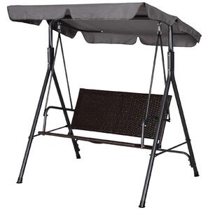 Outsunny Dondolo da Giardino 2 Posti con Tettuccio Regolabile, 140x110x151 cm, Marrone e Grigio | Aosom Italy