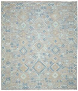 Tappeto Kilim Afghanistan Geometrico Celeste Beige 255x293 Cm