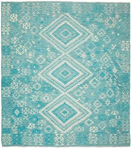 Tappeto Kilim Afghanistan Geometrico Turchese Azzurro 255x298 Cm