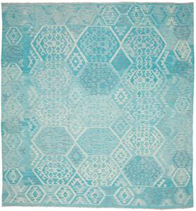 Tappeto Kilim Afghanistan Geometrico Azzurro Turchese 270x290 Cm