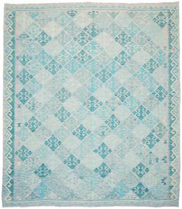 Tappeto Kilim Afghanistan Geometrico Azzurro Turchese 256x298 Cm
