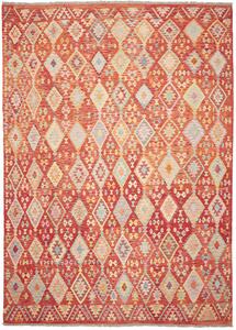 Tappeto Kilim Afghanistan Astratto Terracotta Multicolore 255x357 Cm