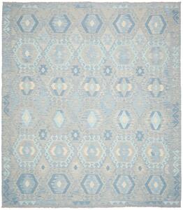 Tappeto Kilim Afghanistan Geometrico Azzurro Grigio 262x298 Cm