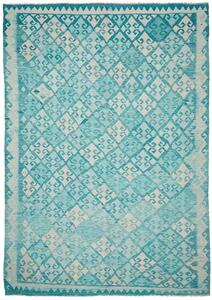 Tappeto Kilim Afghanistan Geometrico Acquamarina Turchese 245x350 Cm