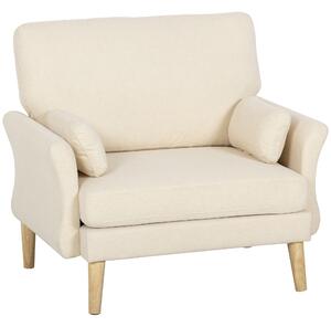 HOMCOM Poltrona Imbottita Effetto Velluto con Gambe in Legno per Soggiorno e Camera da Letto, 103x80x103 cm, Bianco Crema | Aosom Italy