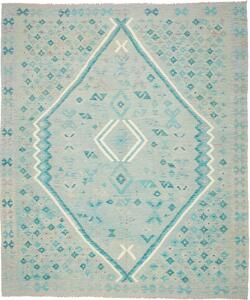 Tappeto Kilim Afghanistan Geometrico Azzurro Turchese Chiaro 245x290 Cm