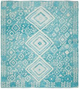 Tappeto Kilim Afghanistan Geometrico Turchese Avorio 259x291 Cm