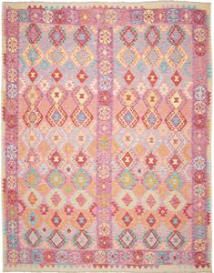 Tappeto Kilim Afghanistan Geometrico Rosa Lilla 268x343 Cm