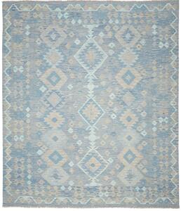 Tappeto Kilim Afghanistan Geometrico Azzurro Beige 252x295 Cm