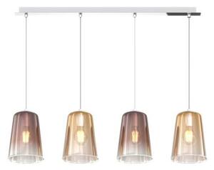 Sospensione Contemp. Rett. Shaded Metallo Cromo Vetro Ambra E Rame 4 Luci E27