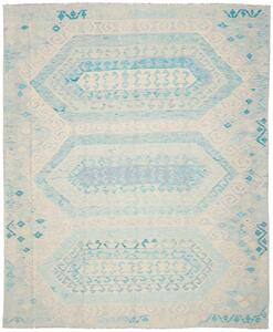 Tappeto Kilim Afghanistan Astratto Azzurro Crema 243x295 Cm