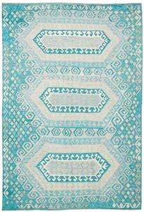 Tappeto Kilim Afghanistan Geometrico Turchese Crema 239x358 Cm