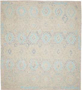 Tappeto Kilim Afghanistan Geometrico Beige Azzurro Blu 261x290 Cm