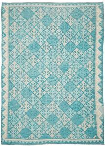 Tappeto Kilim Afghanistan Geometrico Azzurro Avorio 239x339 Cm