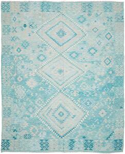 Tappeto Kilim Afghanistan Geometrico Turchese Azzurro 245x300 Cm