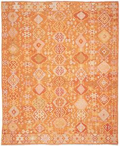 Tappeto Kilim Afghanistan Geometrico Arancio Ocra 253x301 Cm