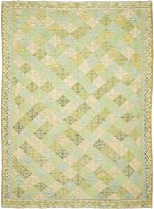 Tappeto Kilim Afghanistan Astratto Verde Crema 246x337 Cm