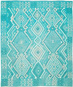 Tappeto Kilim Afghanistan Geometrico Turchese Bianco 248x291 Cm