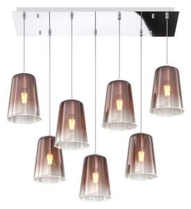 Sospensione Contemporanea Rett. Shaded Metallo Cromo Vetro Rame 7 Luci E27