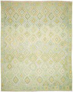 Tappeto Kilim Afghanistan Astratto Verde Menta Crema 318x413 Cm