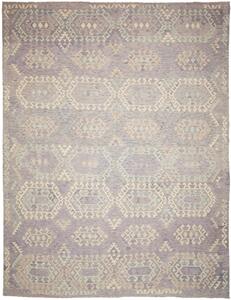 Tappeto Kilim Afghanistan Geometrico Lilla Crema 309x405 Cm