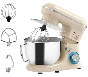 HOMCOM Impastatrice Planetaria da 4.5L a 6 Velocità in Acciaio Inox, Plastica e Alluminio, 35x22x29 cm, Beige e Argento | Aosom Italy