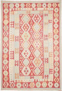 Tappeto Kilim Afghanistan Geometrico Rosso Mattone Celeste 200x295 Cm