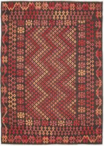 Tappeto Kilim Afghanistan Astratto Antracite Rosso Arancio 207x290 Cm