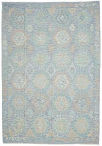 Tappeto Kilim Afghanistan Geometrico Azzurro Sabbia 202x292 Cm