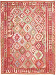 Tappeto Kilim Afghanistan Geometrico Rosso Arancio 223x300 Cm