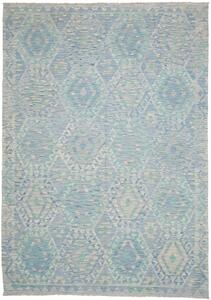 Tappeto Kilim Afghanistan Geometrico Azzurro Verde Acqua 204x297 Cm
