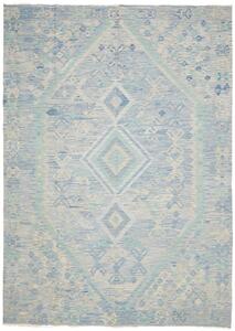 Tappeto Kilim Afghanistan Geometrico Azzurro Beige 210x295 Cm