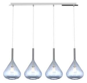 Sospensione Contemp Rett Kona Metallo Cromo Vetro Blu 4 Luci E27
