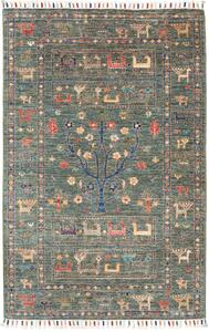Tappeto Rubin Pakistan Astratto Verde Petrolio Rosso 81x126 Cm