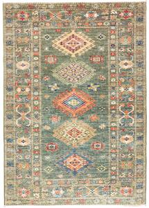 Tappeto Kazak Fine Pakistan Geometrico Verde Petrolio Arancio 105x151 Cm