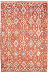 Tappeto Kilim Afghanistan Geometrico Arancio Policromo 201x300 Cm