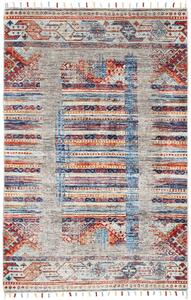 Tappeto Siva Pakistan Geometrico Grigio Rosso 100x149 Cm