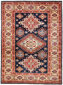 Tappeto Kazak Fine Pakistan Geometrico Blu Rosso 106x143 Cm