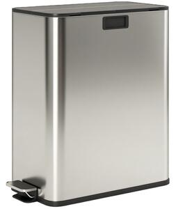 HOMCOM Pattumiera da Cucina 2x28 L a Pedale con Coperchio Soft-Close, Cestini Interni Rimovibili, 30x53,4x67 cm, Argento Lucido | Aosom Italy